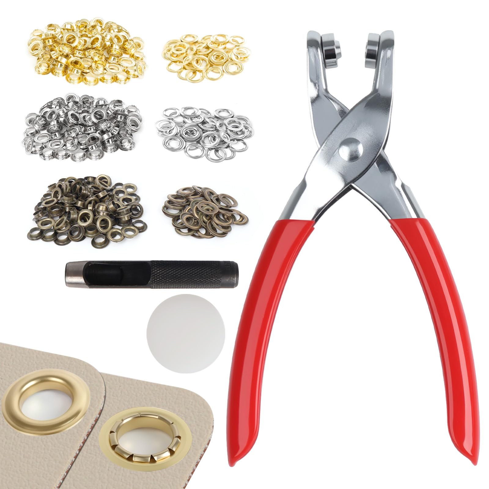 Photo 1 of 603Pcs 1/2 Inch Grommet Tool Kit, Grommet Eyelet Pliers Kit with 300 Sets Metal Eyelets with Washers(Gold, Silver and Copper), Eyelet Grommet Hand Press kit for Fabric, Leather, Shoes, Belt, Crafts