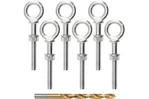 Sutekus 1/4" x 3" Eye Bolt T316 Stainless Steel Shoulder Lifting Ring Threaded Eyebolts with Nuts Washers and Drill Bit, 6pack, Silver