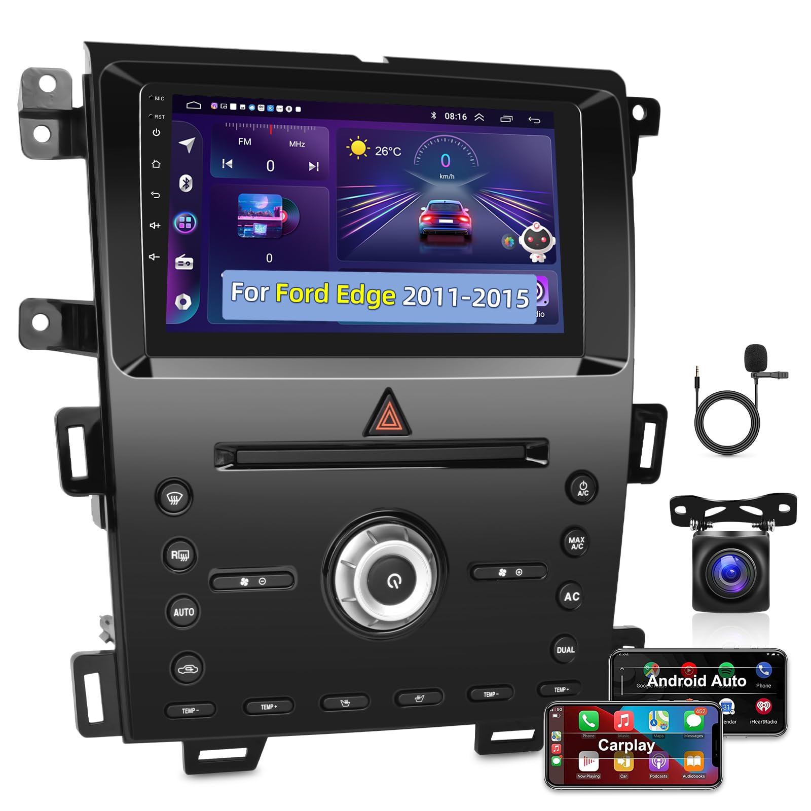 Photo 1 of Wireless Apple Carplay Android Car Radio for Ford Edge 2011-2015, 2+64G 9 Inch Touchscreen Stereo with Android Auto, 5G WiFi/DSP/Voice Assistant/Network Radio/APK Update + Backup Camera