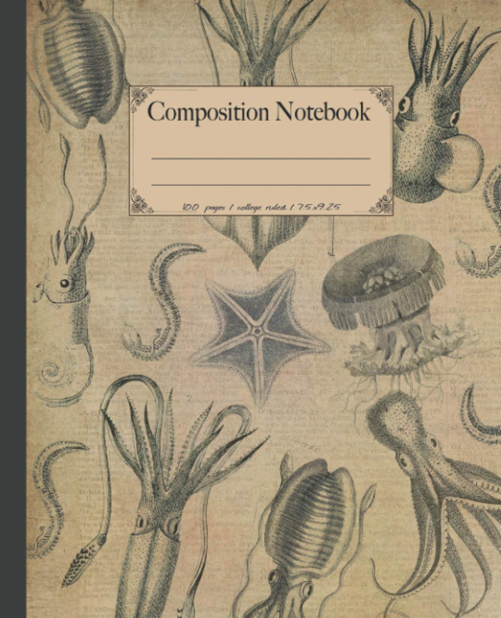 Composition Notebook: Premium Ocean sea life animals composition notebook. Vintage dictionary print style 100 page notebook college ruled. Marine ... (Ocean Sea life & sea creatures notebooks.)