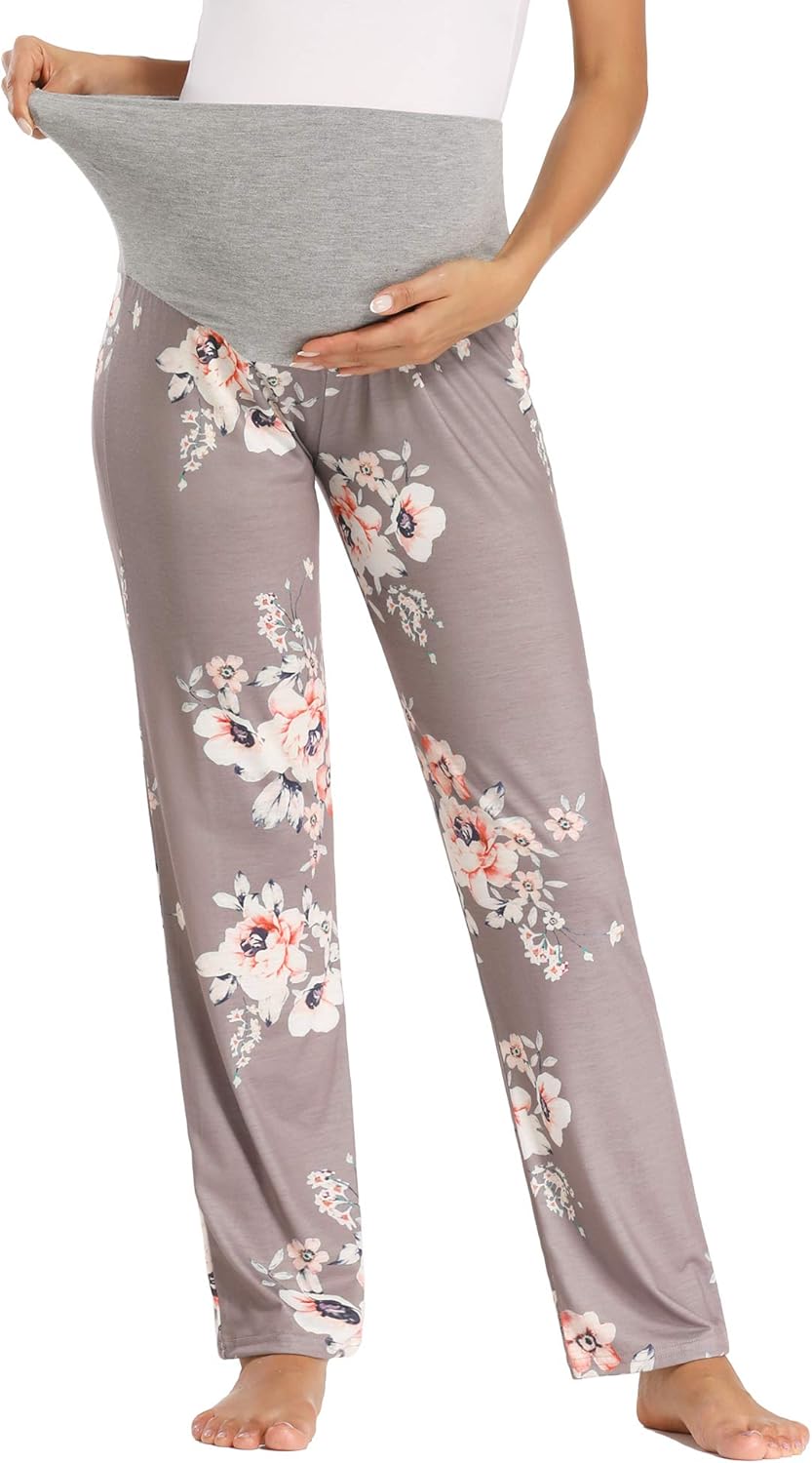 GLAMIX Women's Maternity Lounge Pants Over Belly Sweatpants Pregnancy Soft Pajama Yoga Work Long Pants at  Women’s Clothing store