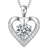 UnicoRing Moissanite Necklace for Women, Heart Pendant Engraved 'I Love You' Gifts for Wife, Valentine's Day Gift Anniversary Eternity Birthday Present Sterling Silver Jewelry for Her