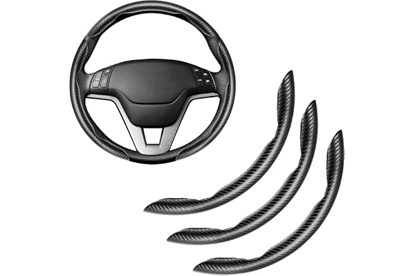 Amiss 3pcs Carbon Fiber Anti-Skid Steering Wheel Cover, Waterproof & Segmented Butterfly Design, Universal 99% Vehicle Wheel