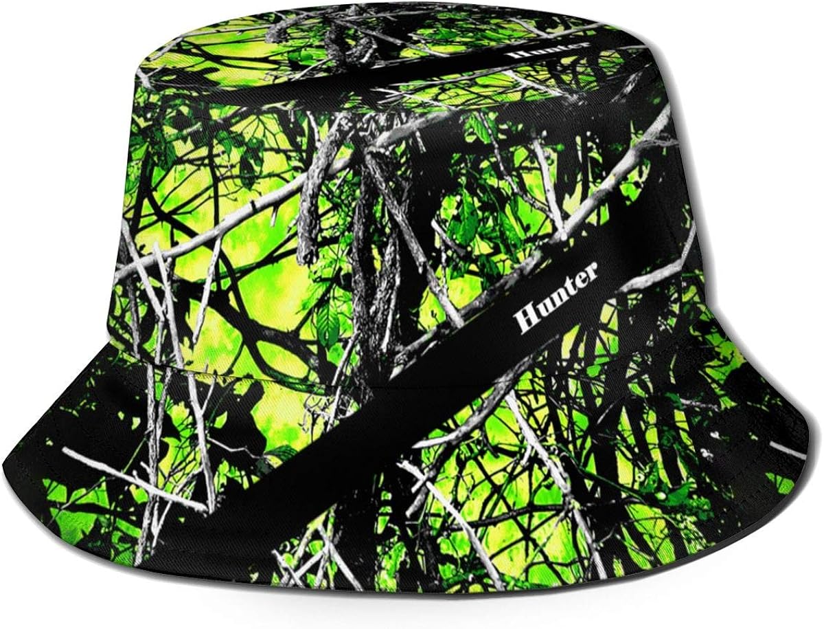 Green Camo Buket Hat,Fisherman Print Caps,Designed Wide Brim Fishing Hunting Beach Sun Hat for Men Women