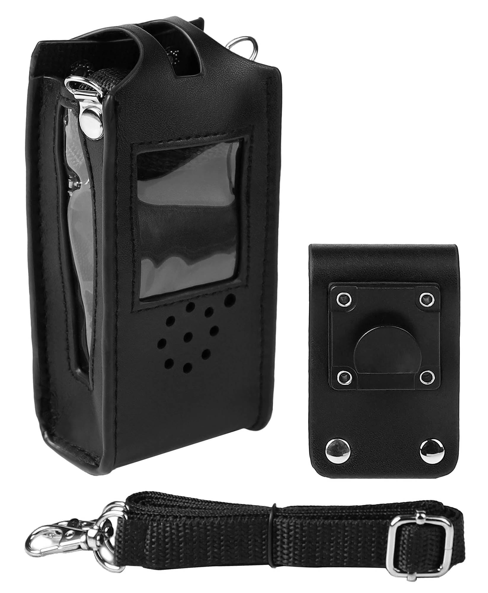 SUNDELY Carrying Case Holder Holster Pouch Bag PU Compatible with Motorola Radio Talkabout T82 Extreme Walkie Talkie with Strap D Ring & Clip on Belt Loop