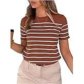 SOLY HUX Women's Striped T Shirt Short Sleeve Crewneck Summer Tops Casual Tee