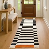 Folkulture Runner Rug for Hallway- (2x6 ft) | 100% Cotton, Washable, Water Absorbent Runner Rugs for Entry, Bedroom, Kitchen | Non Slip, Colorful Orange & Black Stiped Floor Rug for Living Room