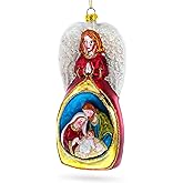 Guardian Angel Over Nativity Glass Christmas Ornament