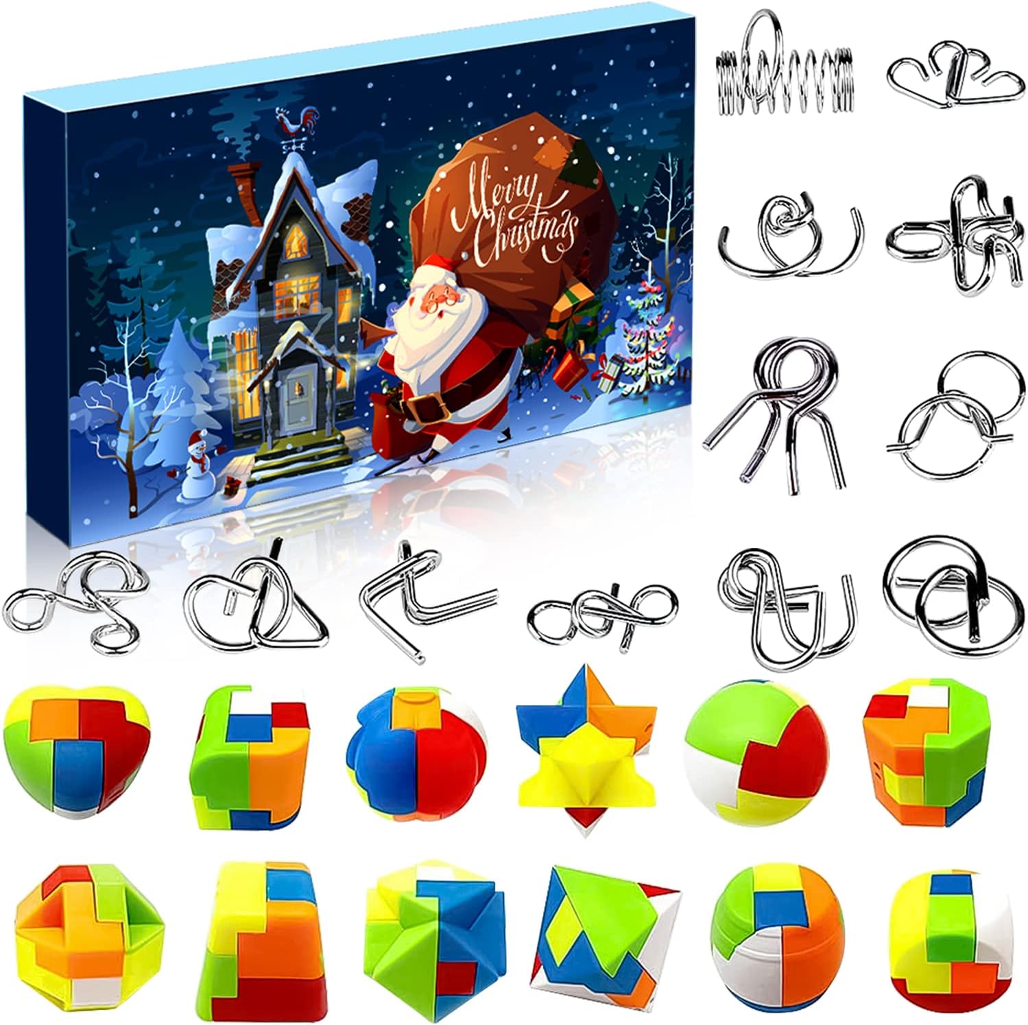 Advent Calendars - Set of 24 Brain Teaser Puzzles Toys Metal Wire Puzzle Plastic Puzzle Advent Calendar 2023 Countdown Calendar Gift Box for Kids Adults Challenge