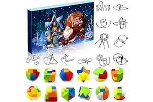 HIPRUP Set of 24 Brain Teaser Puzzles Toys Metal Wire Puzzle Plastic Puzzle Advent Calendar 2023 Countdown Calendar Gift Box for Kids Adults Challenge