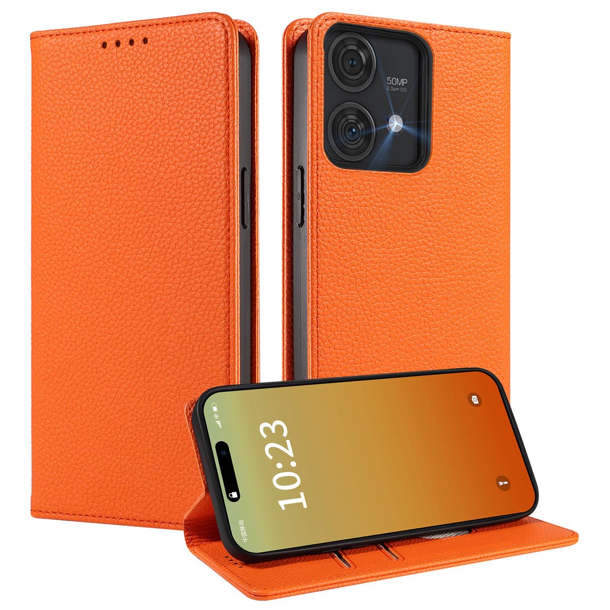 MOJIA Case for Motorola Edge 40 Neo, [Strong Magnetic Closure] Premium PU Leather Wallet Case Flip Phone Cover, Card Holder Multifunctional Case. Orange — image 1