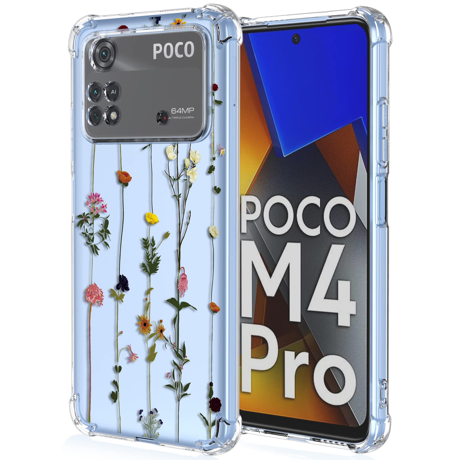 XINYEXIN Case for Xiaomi Poco M4 Pro 4G, Painting Flower Pattern Clear Case Soft TPU Silicone Case Slim Shockproof Bumper Girl Women Phone Cover - Gardening — image 1