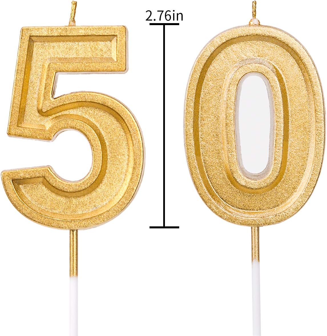 LUTER 2.76 Inches Large Birthday Candles Gold Glitter Birthday Cake Candles Number Candles Cake Topper Decoration for Wedding Party Kids Adults Number 50 - Image 4