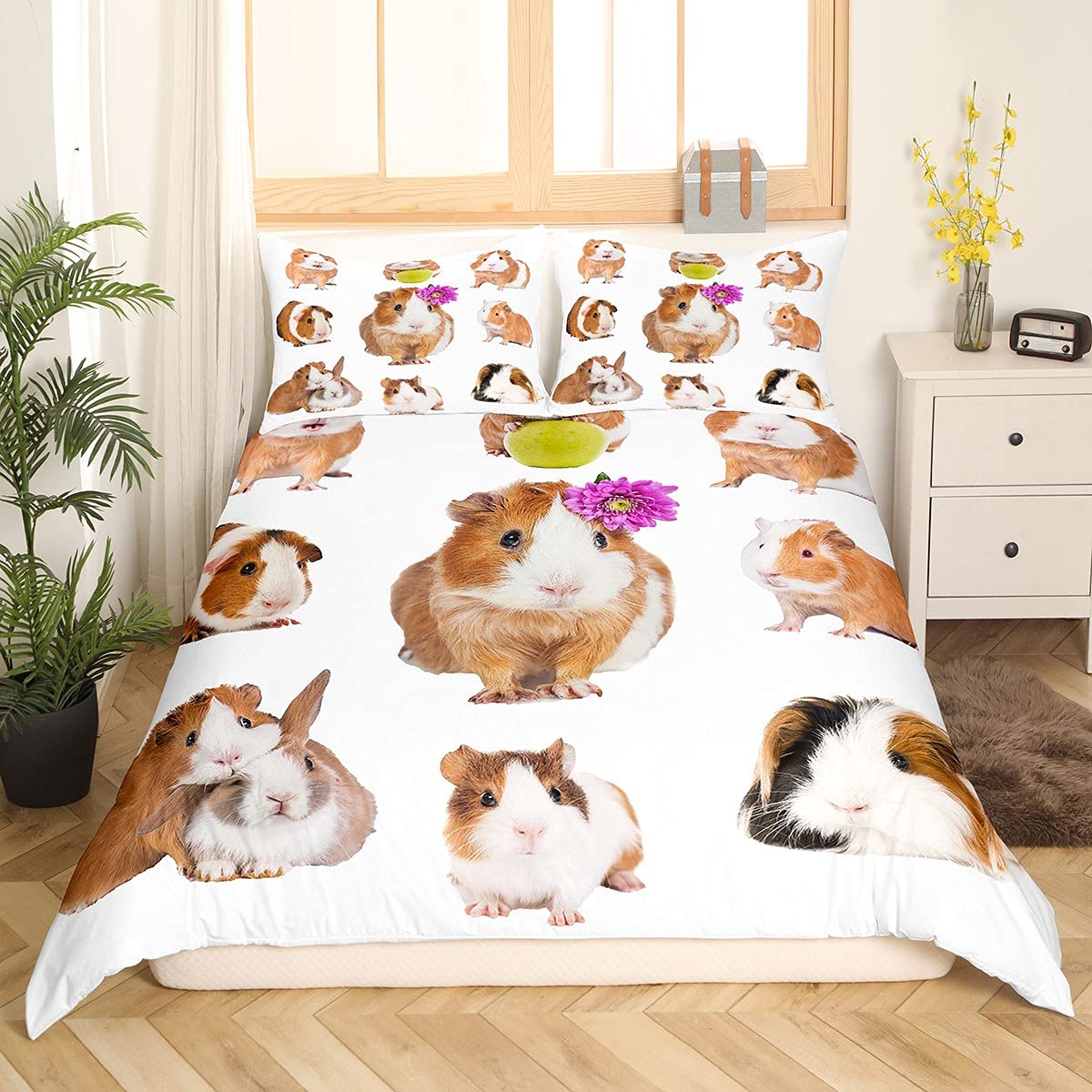 Guinea Pig Bedding Set 3D Animal Pattern Duvet Cover for Kids Boys Girls Cute Guinea Pig Rabbit Printed Comforter Cover Wildlife Bedspread Cover Bedroom Collection 2Pcs Single Size — image 1
