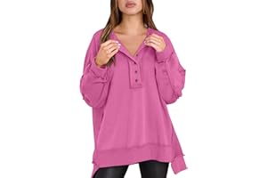 Caracilia Women's Oversized Sweatshirts Long Sleeve Henley Button Down Pullover Hoodies Tunic Tops 2025 Trendy Fall Clothes