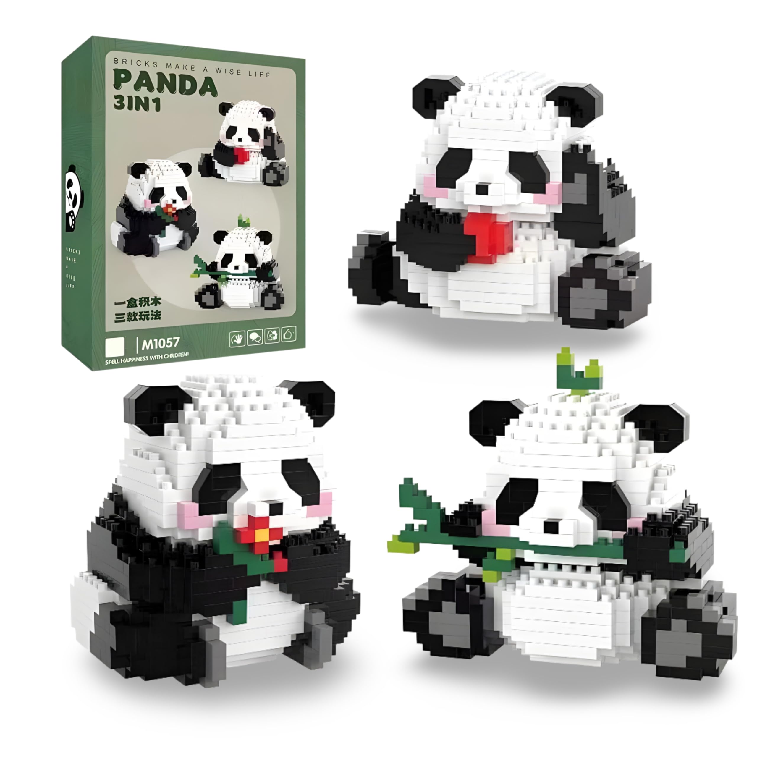 Mini Panda Building Blocks Set, Panda Cute Animals Building Toy, DIY Mini Animals Building Kit, 3 in 1 Panda Micro Building Blocks Toy, Creative Present for Adults and Children (M1057)