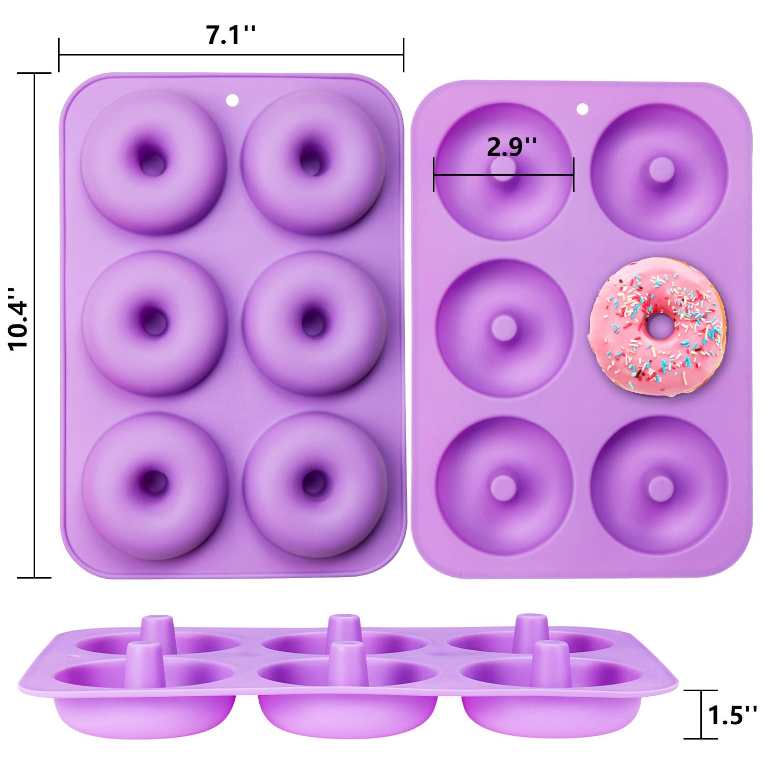 Silicone Donut Baking Pan, Senbowe 3 Pack Non-Stick Silicone Donut Mold, Dishwasher, Oven, Microwave, Freezer Safe,BPA_free,Bake Full Size Perfect Shaped Doughnuts