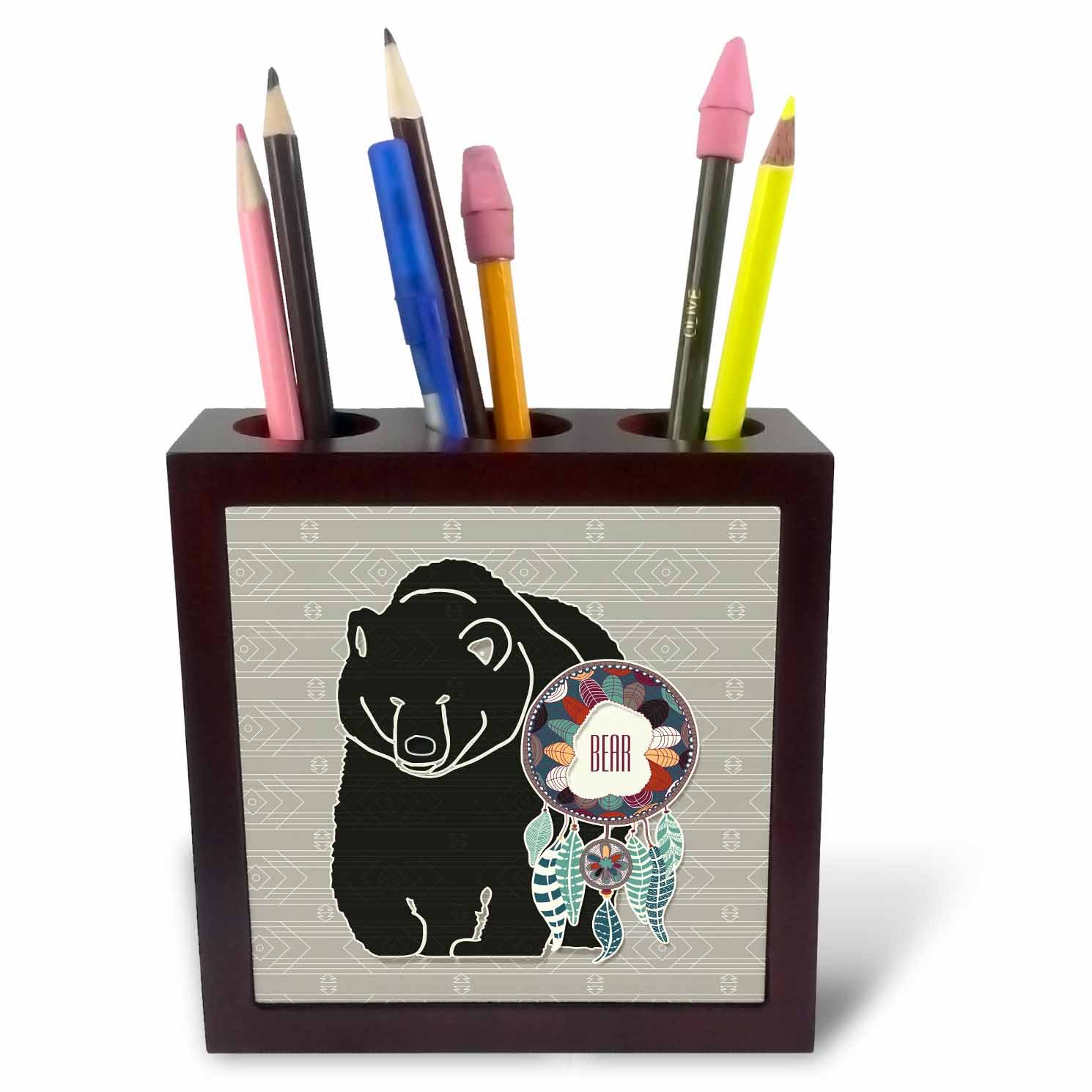 3dRose ph_221968_1 5-Inch Native American Zodiac for August 22 to September 21 Bear Tile Pen Holder - Brown