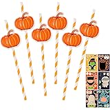 30 Pack - Halloween Party Decorative Straws - Pumpkin Halloween Straws - with Bat, ghost, zombie, wizard, monster, black cat 