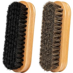 TEEVOGO Shoe Brush Set of 2, Soft Horsehair Leather Polish Brush | 2 Brushes for Light & Dark Leather: Separate horsehair bru