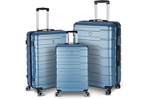HOUAGI 3 Piece Luggage Sets Hardshell Lightweight Luggage with Spinner Wheels 20"/24"/28"(Cyan)