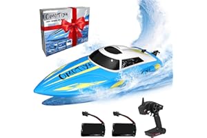 OMOTIYA Remote Control Boat for 8-12 Boys and Girls, Speed RC Boat for Kids and Adults with 2 Sets of Rechargeable Batteries, 20mph Speed, 4 Channels 2.4GHZ Remote Control, (OMO-18-RB)