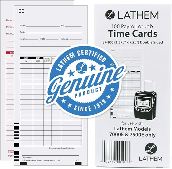 Lathem Time E7100 Universal 2Sided Time Cards for 7000E Time Recorder