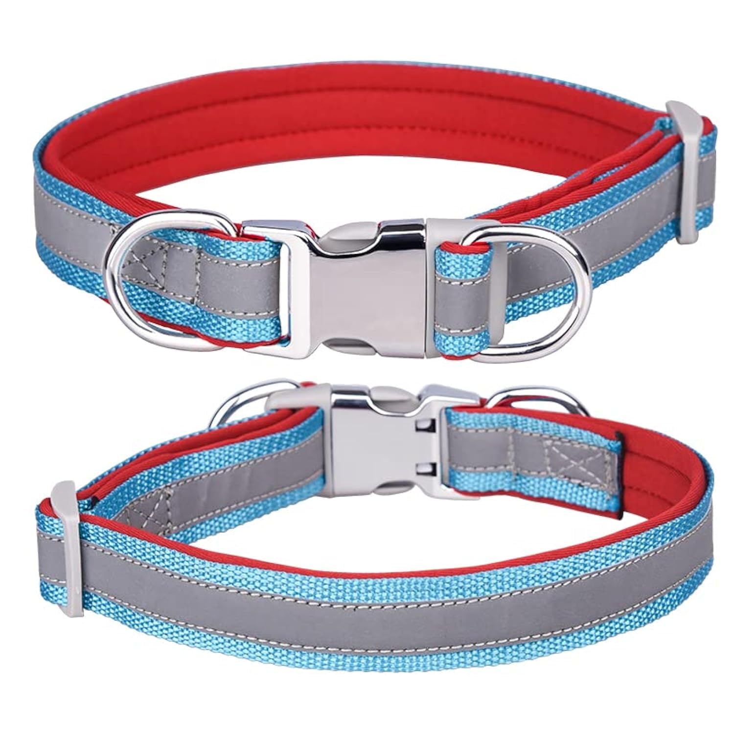 haoyueer Reflective Nylon Dog Collar with Safety Buckle, Adjustable Pet Collars with Soft Neoprene Padding for Small/Medium/Large Dogs (L fit neck 38-60cm, Red)