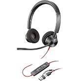 Poly Blackwire 3320 Wired Headset (Plantronics)&ndash; Flexible Microphone Boom &ndash; Hi-fi Stereo - Connect to PC/Mac via USB-C or USB-A - Certified for Microsoft Teams - Amazon Exclusive