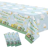 Xenorik Green Farm Tractor Birthday Tablecloth Decorations, 3 Pack | Disposable Tractor Birthday Party Supplies Table Cover, 54in x 108in
