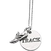 Pewter TRACK Round Pendant Necklace - Running Shoe Charm and Pewter Round TRACK Charm on 18 inch Stainless Steel Cable Chain