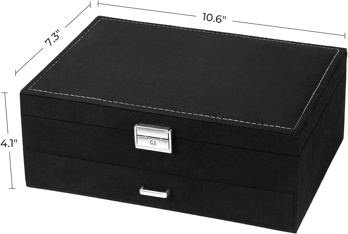 SONGMICS 2-Tier Jewelry Case with Drawer, Key, Necklace Hooks, Ring Rolls, Stud Panel, Storage Slots, Black: Furniture & Decor