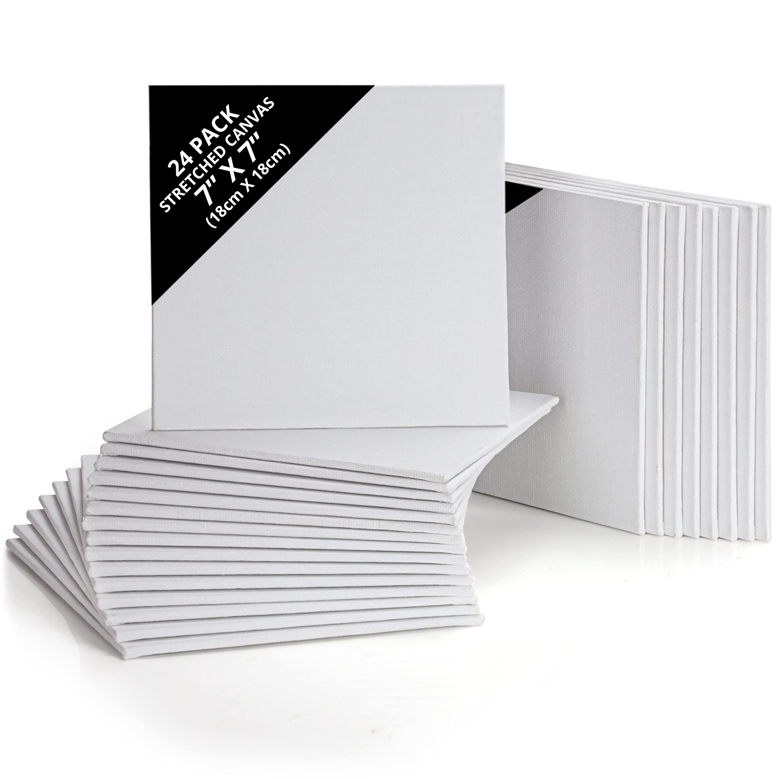 Belle Vous 24 Pack Blank Canvas - 18 x 18cm (7 x 7 inches) - Pre Stretched Canvas Panel Boards - Suitable for Acrylic and Oil Painting Also for Sketching and Drawing