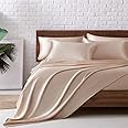 MR&HM Satin Bed Sheets, Queen Size Sheets Set, 6 Pcs Silky Bedding Set with 15 Inches Deep Pocket for Mattress(Queen, Taupe)