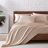 MR&amp;HM Satin Bed Sheets, Full Size Sheets Set, 6 Pcs Silky Bedding Set with 15 Inches Deep Pocket for Mattress (Full, Champagne)