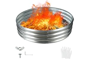 YSEJOMP 48 Inch Round Galvanized Fire Pit Ring/Fire Ring - Foldable and Perfect for Outdoor Gatherings and Campfires in The Yard/Garden/Park/Beach (4 FT Diameter, Silver)