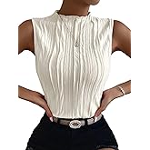 Verdusa Women's Sleeveless Mock Neck Textured Tank Top Corporate Business Office Outfits Trendy