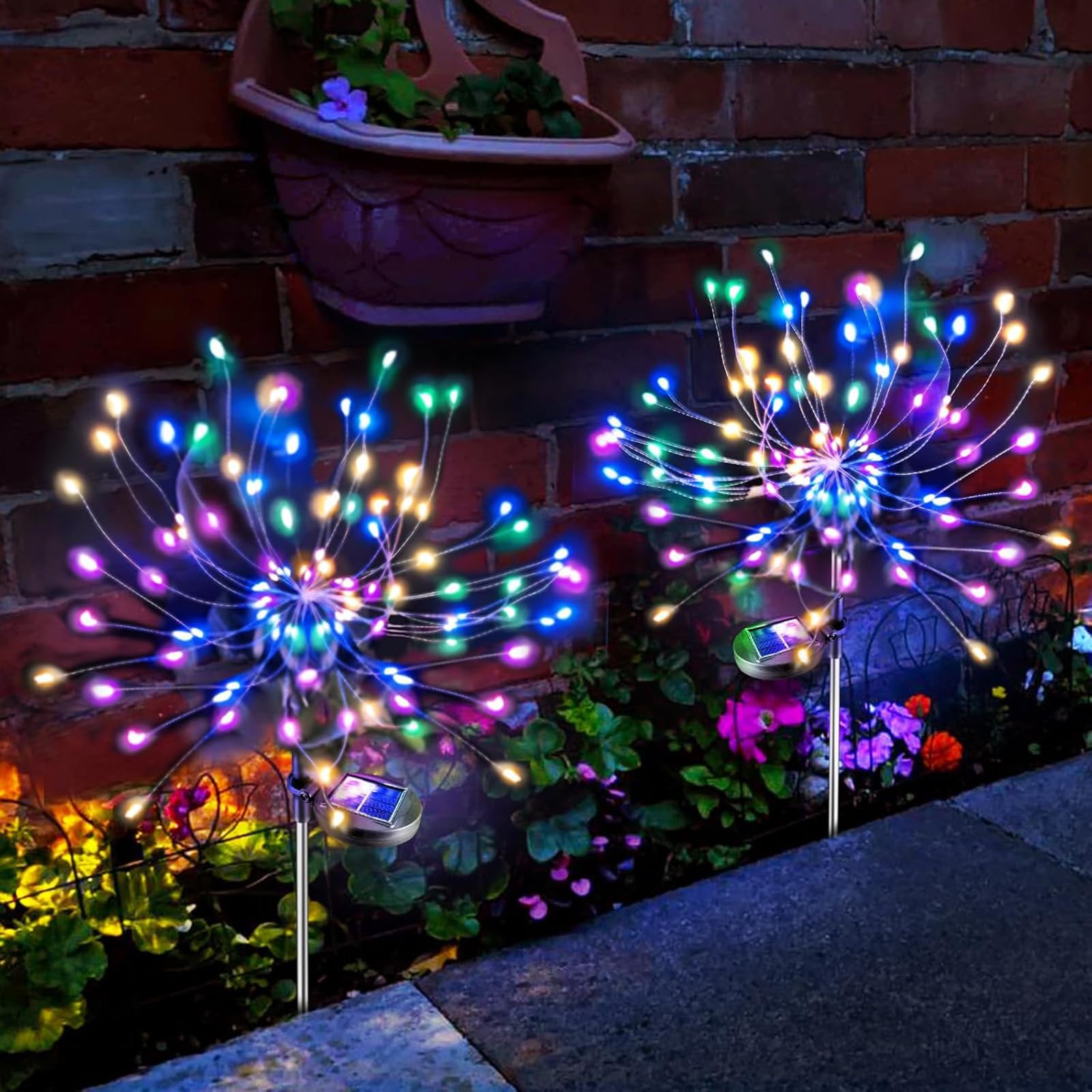 Anordsem Solar Lights Outdoor Garden: Waterproof LED Firework Starburst Lamp - Coloured Christmas Decorations for Patio Path Fence Lawn - DIY Gardening Gifts for Women Mum Wife