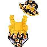 NZRVAWS Newborn Baby Girl Swimsuit One Piece Toddler Girl Bathing Suit with Hat Ruffled Bikini Infant Girls Swimwear