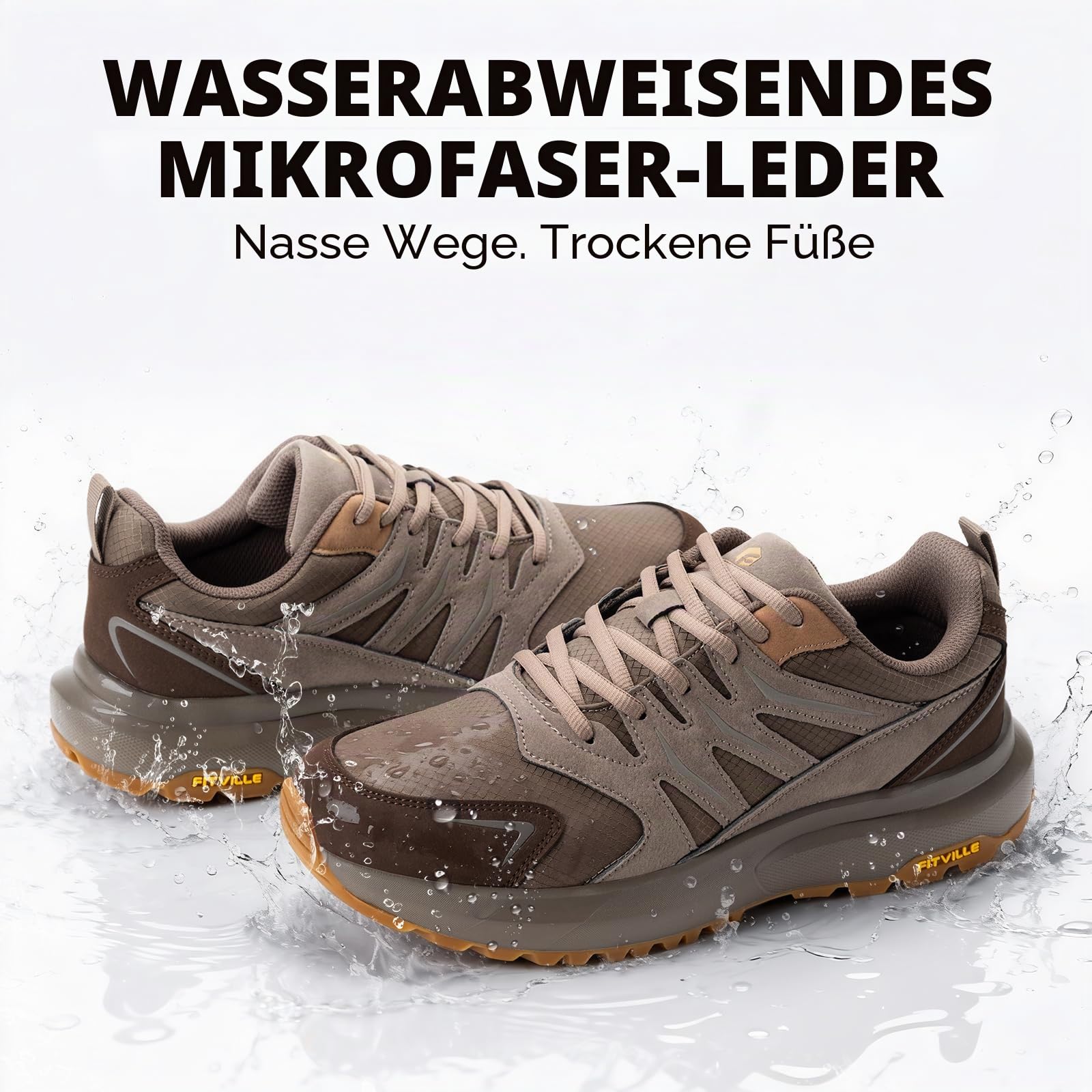 FitVille Wanderschuhe Herren Extra Breit Wasserdicht Trekkingschuhe Outdoorschuhe rutschfeste Knöchel Bergschuhe Atmungsaktiv Leicht Walkingschuhe Weite Sneaker Hiking Shoes Braun 43 EU Weit 3
