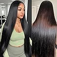Lemo beauty Straight Wigs 13x6 Full Lace Frontal Wigs Human Hair Real Hd Full Large Lace Space Pre Plucked Natural Hairline 180% Density 15A Brazilian Virgin Human Hair Wigs Tiny Knots Natural Black
