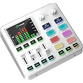 PUPGSIS qwe Gaming Audio Mixer, Audio Interface for PC/Podcast/Streaming, Sound Board with 3.5mm/XLR Mic Input, 48V Phantom Power, Voice Changer, Live Sound Card with DJ Mixer Effects(White)