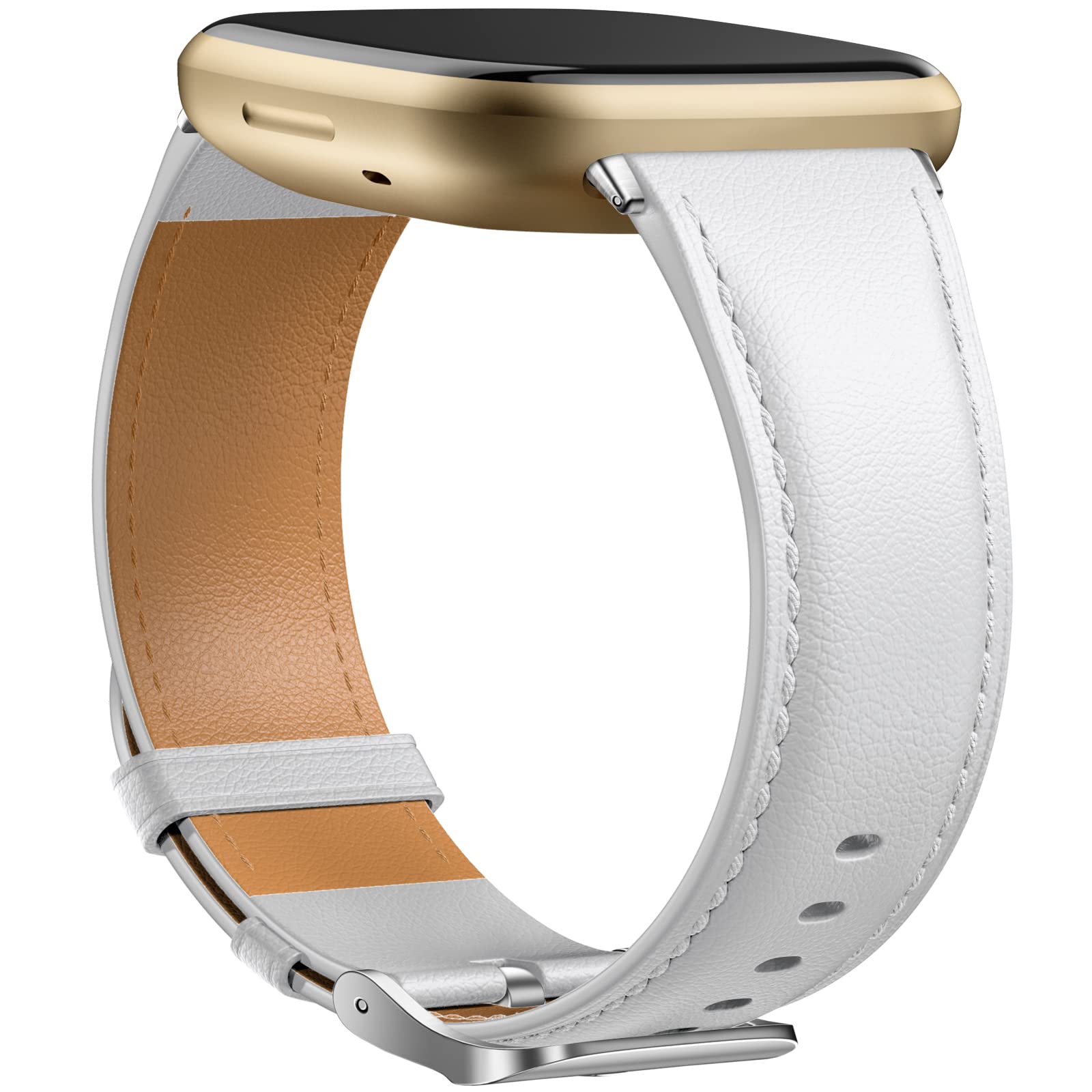 Dirrelo Compatible with Fitbit Versa 3 Strap - Fitbit Versa 4 Straps for Women Men, Genuine Leather Elegant Band Compatible with Fitbit Sense 2/Sense Strap, White