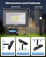 Linke 60W LED Floodlight Kit 5200LM IP66 Daylight 6500K 2 Pack view 8