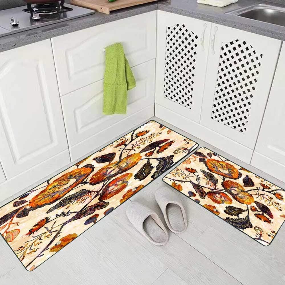 Bisead Kitchen Rug Sets,2 Piece Kitchen Rugs and Mats Non Skid Washable