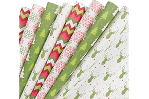 WRAPAHOLIC Wrapping Paper Sheet - Christmas Kraft Wrapping Paper - 1 Roll Contains 8 Sheets - 17.5 inch X 30 inch Per Sheet