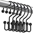 Titanker Shower Curtain Hooks Black, Minimalist Simple Double Glide Shower Curtain Rings, Rust Proof Metal Shower Hooks Rings