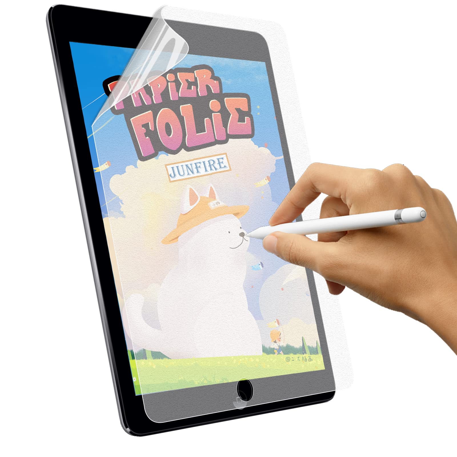 Junfire Matte Screen Protector for iPad 9th/8th/7th Generation 10.2 Inch 2021/2020/2019, Anti Glare Paper Texture PET Film, Bubble-free/Face ID Apple Pencil Compatible, Drawing Like on Paper
