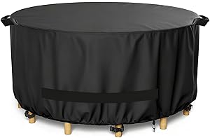 LBTING Round Patio Furniture Cover, Outdoor Table Chair Set Covers 48Dia x 28H Inches, 420D Waterproof Windproof Dust-proof UV-Resistant Furniture Cover - Black