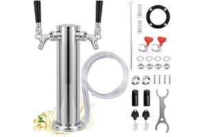 WELLBOM Dual Tap Kegerator Tower Beer Tap Tower 3" Draft Beer Tower Dispenser Keg Tower Beer Faucet Self-Closing Beer Tap Stainless Steel Kegerator Tap Tower Kit with Pre-Assembled Kegerator Line
